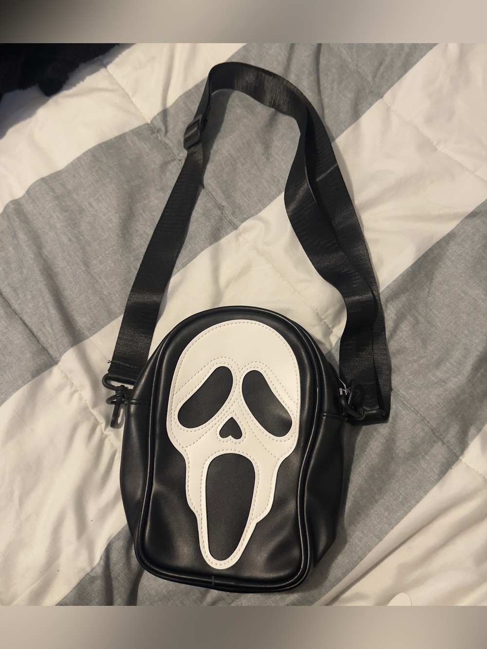 Black Shoulder Bag with White Mask Accent - Men's Crossbody